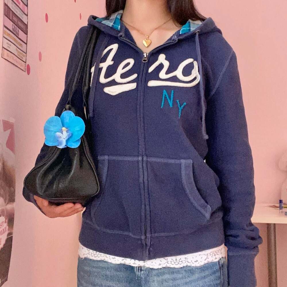 vintage 2000s aeropostale navy blue zip up hoodie